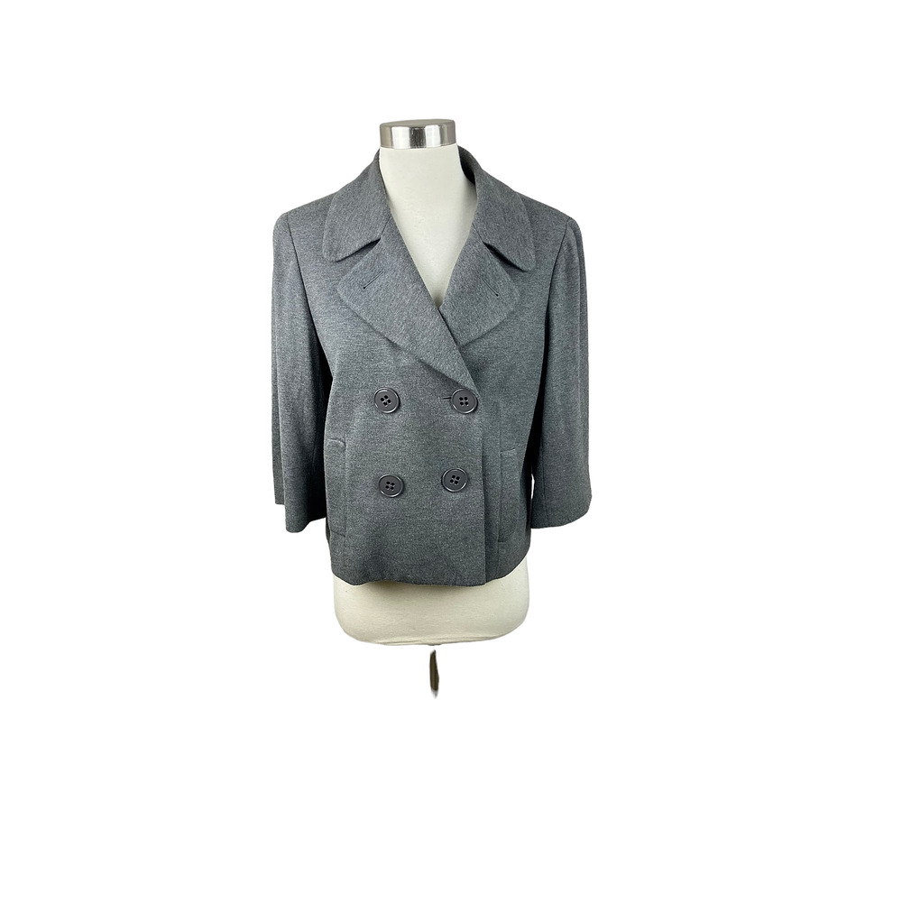 Theory L Gray Gerda Double Breasted Button Crop Blazer Jacket